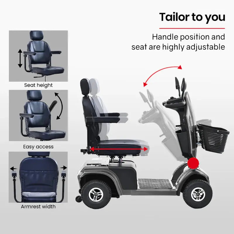 Equipmed Mobility Scooter, 30 km Range, 180 kg Capacity - VentureCruise Series S-XXL