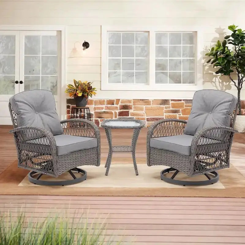 3-Piece Outdoor Swivel Rocker Conversation Set With Tempered Glass Coffee Table