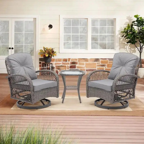 3-Piece Outdoor Swivel Rocker Conversation Set With Tempered Glass Coffee Table