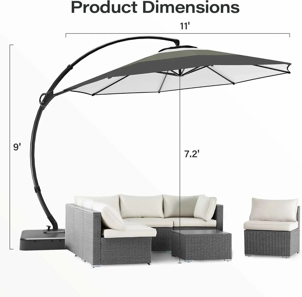 LAUSAINT HOME 11 FT Beige Curvy Cantilever Patio Umbrella With Base