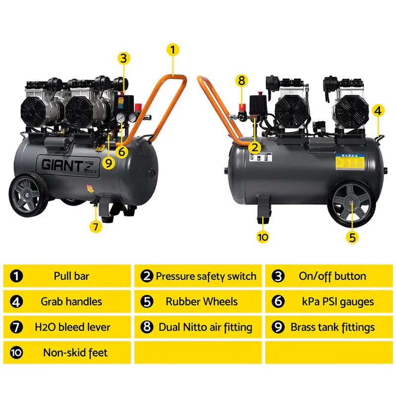 Giantz Oil-Free Portable Air Compressor 50L 200 L/min 3.0 HP
