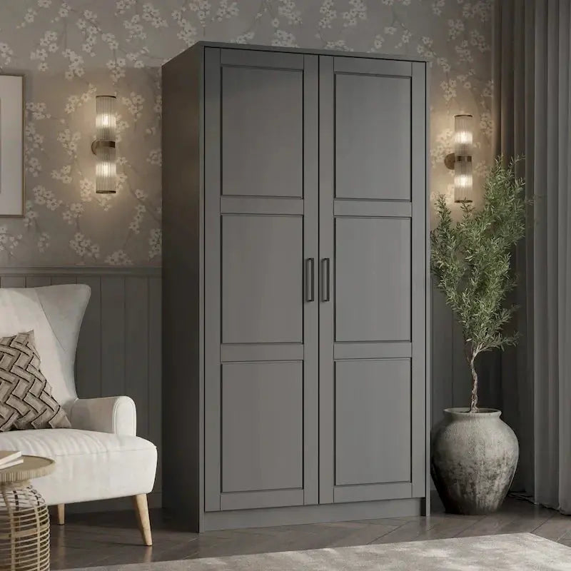 Palace Imports 2-Door Solid Wood Wardrobe Armoire, 37.75 W x 72 H x 23.75 D - Urban