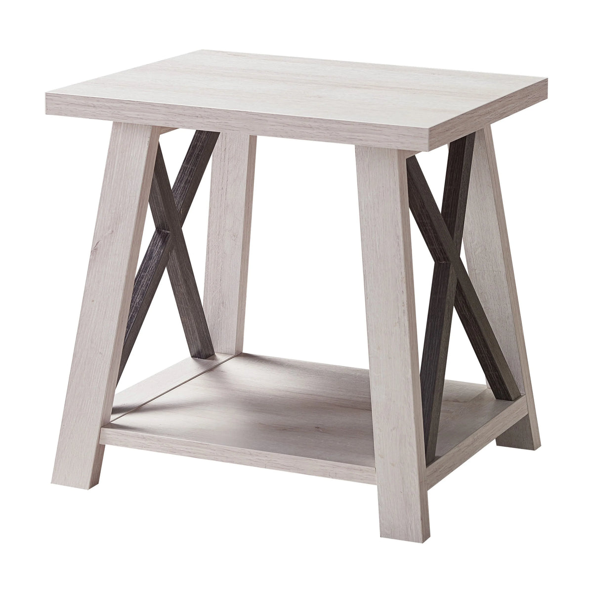 Wood End Table With X Design Legs And Bottom Storage - White/Dust Grey