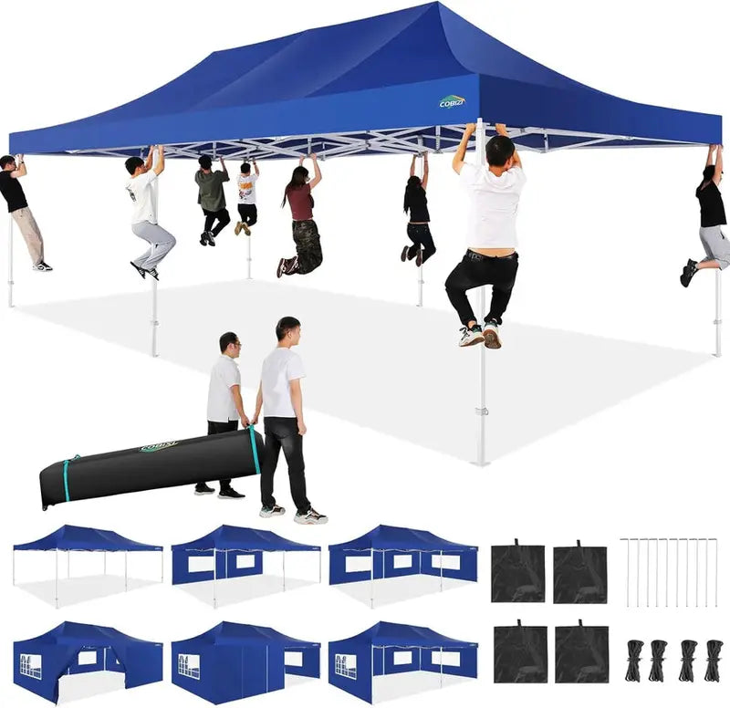 COBIZI 10x20 ft Commercial Pop-Up Canopy Tent With 6 Sidewalls And Roller Bag