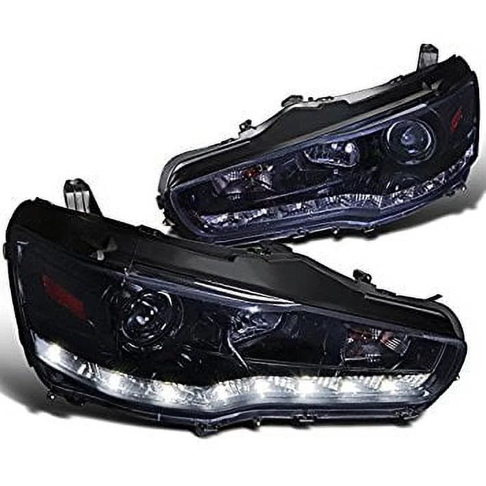 Spec-D Tuning Glossy Black R8 Style LED Projector Headlights - 2LHP-EVO08G-8-TM