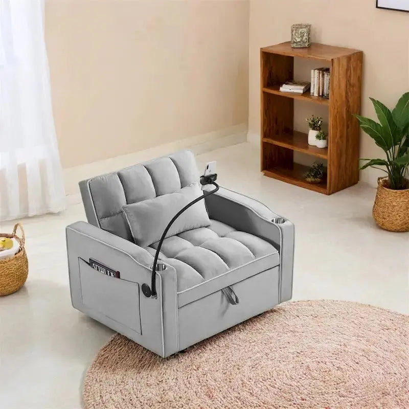Convertible Sleeper Chair With USB And Type-C Ports - Black Or Grey