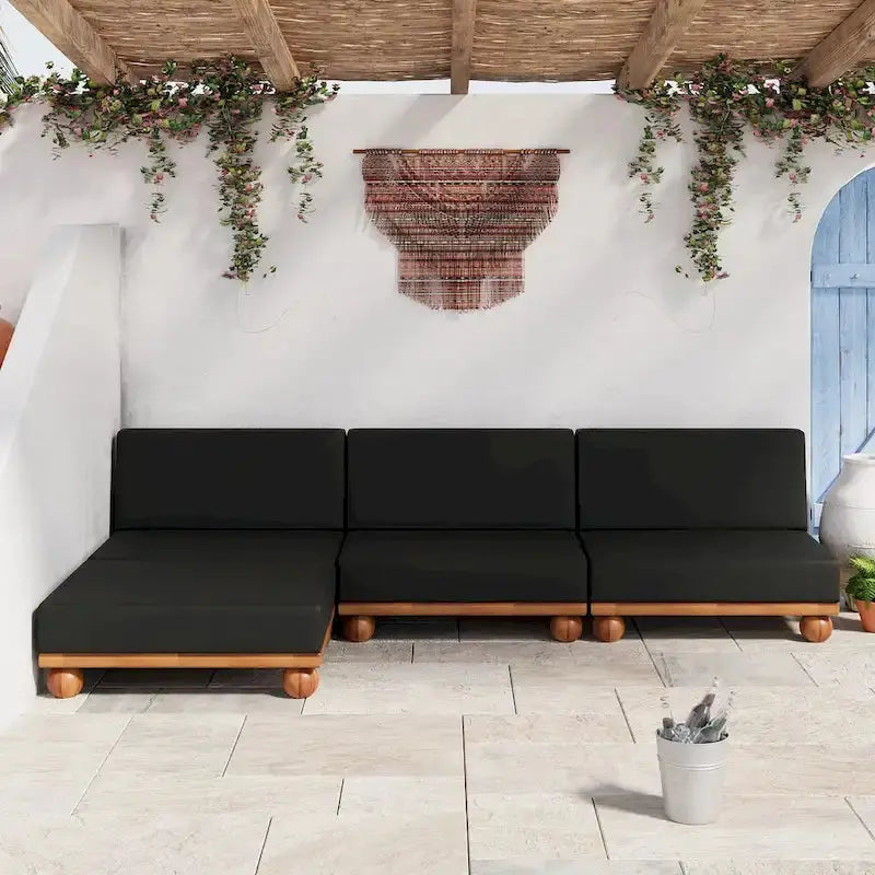 Scott Living Dulcie 4-Piece Acacia Wood L-Shaped Outdoor Sectional, 29.92D x 106.29W x 27.95H, Ottoman 31.10D x 35.43W x 11.81H