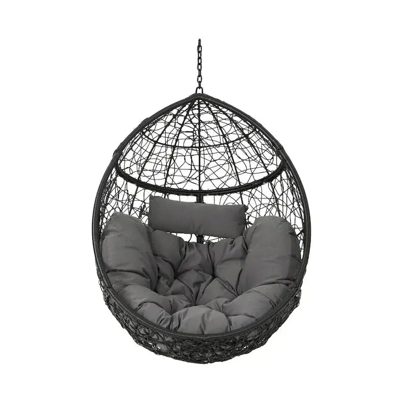 Weatherproof Wicker Hanging Basket Chair With Cushions, 300 lb Capacity