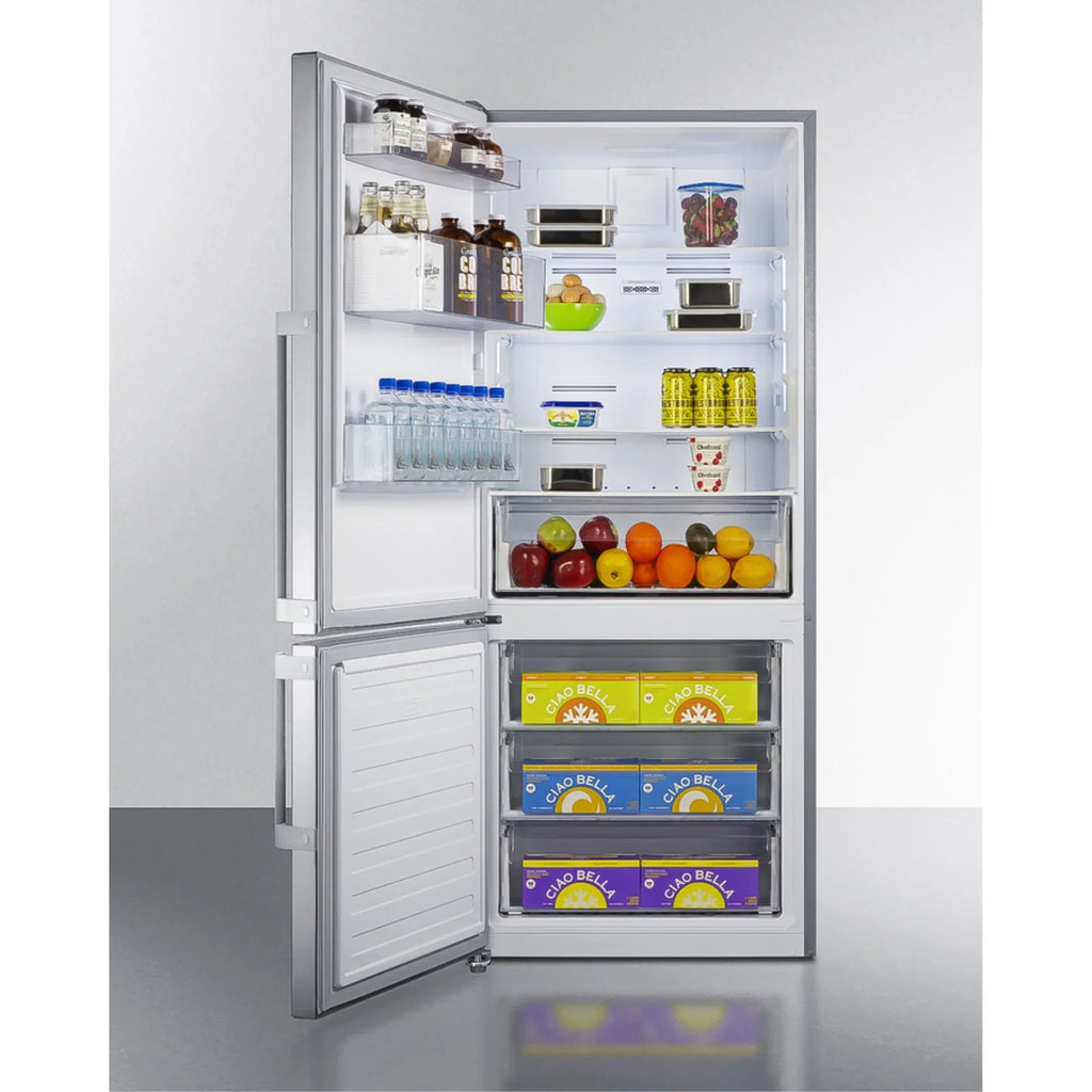 Summit 28 in Wide 14 cu ft Counter Depth Bottom Freezer Refrigerator Stainless Steel - FFBF283SSLHD