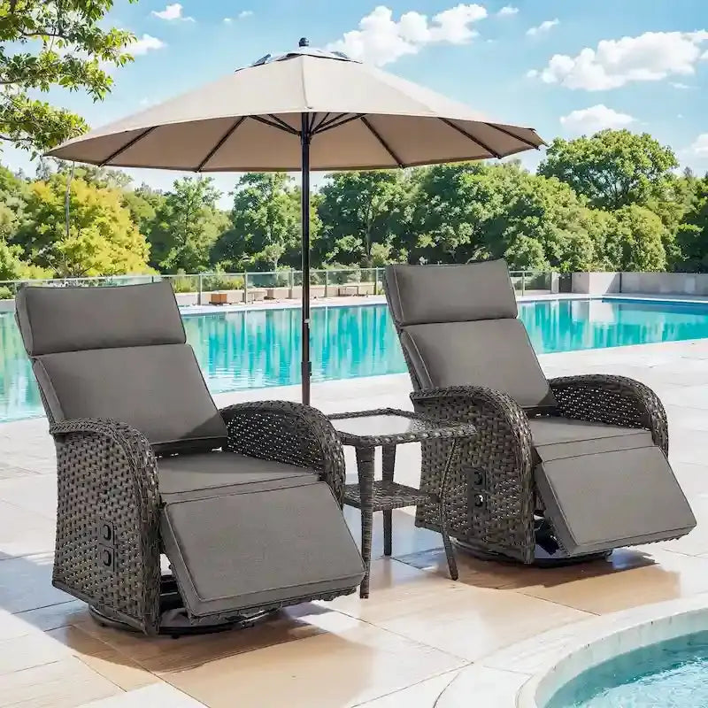 Pocassy Outdoor Recliner Set, 3-Piece, Grey
