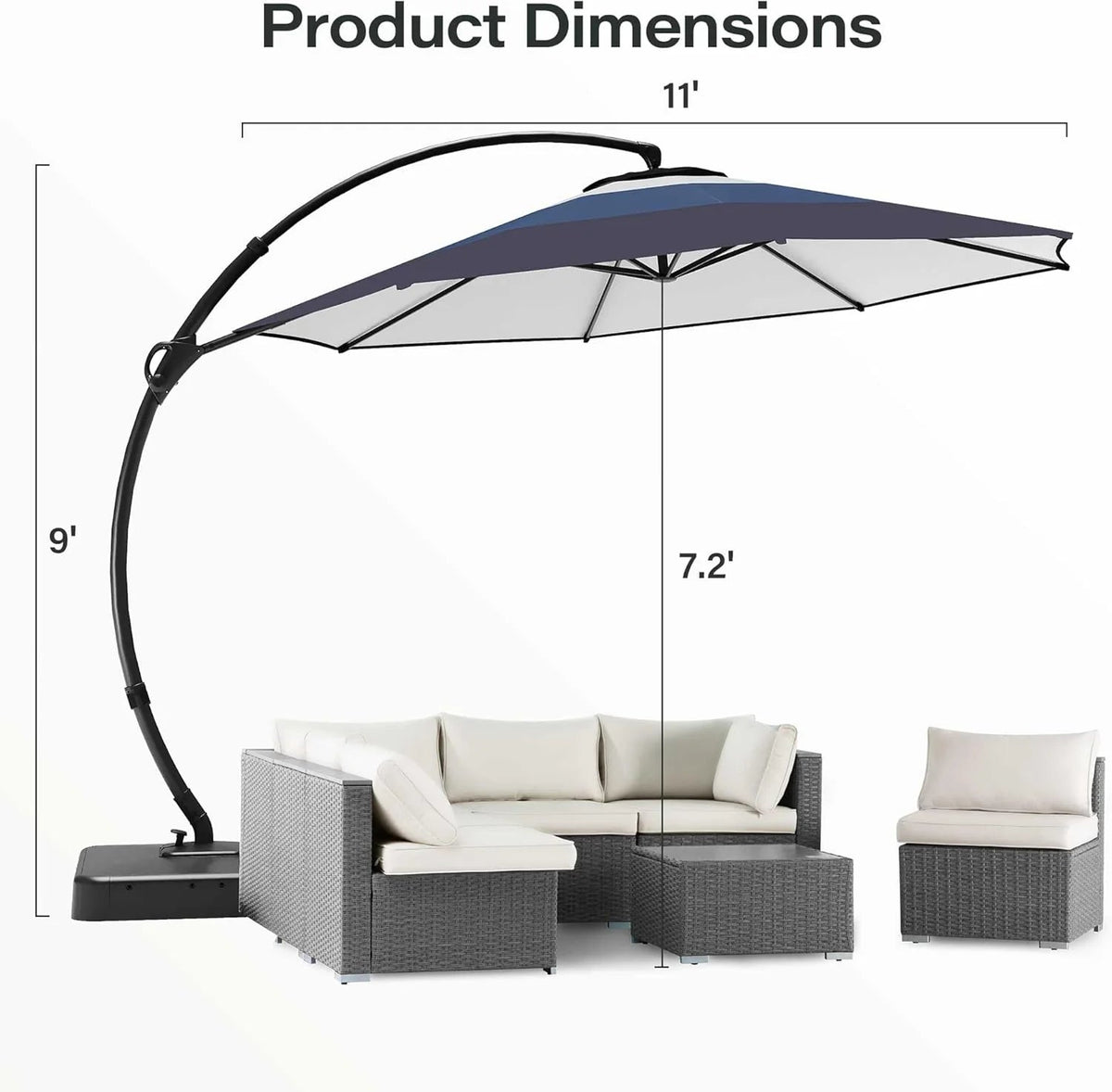 LAUSAINT HOME 11 FT Beige Curvy Cantilever Patio Umbrella With Base