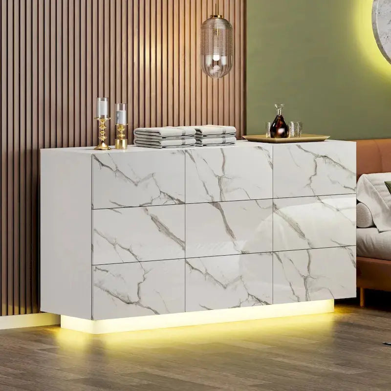 9-Drawer MDF Dresser With LED Lights, 15.7 W x 55.1 L x 30.3 H