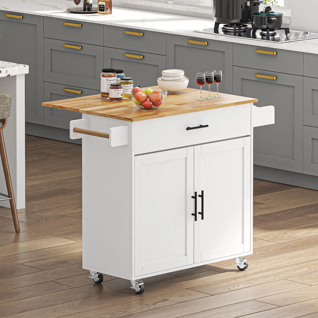 SogesHome Kitchen Island With Hidden Cabinets, Sliding Drawers And Adjustable Shelves