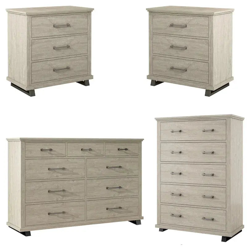 Farmhouse-Inspired 4-Piece Bedroom Set With Dresser, Chest And Two Nightstands