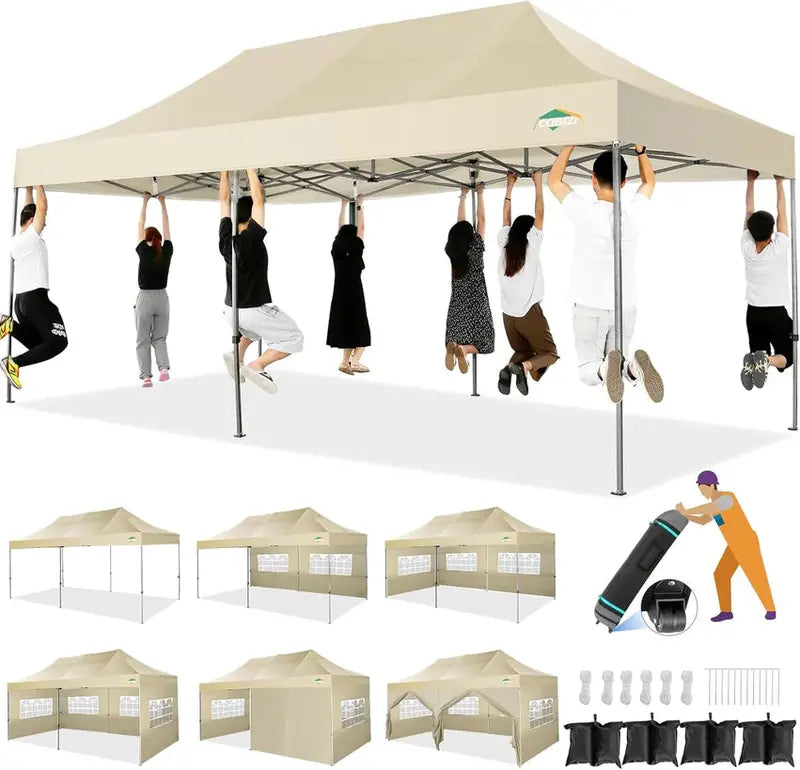 COBIZI 10x20 ft Commercial Pop-Up Canopy Tent With 6 Sidewalls And Roller Bag