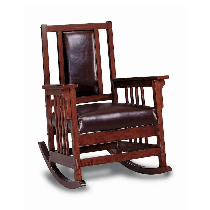 Mission-Style Leather Rocking Chair - Tobacco And Dark Brown Upholstered Seat And Backrest
