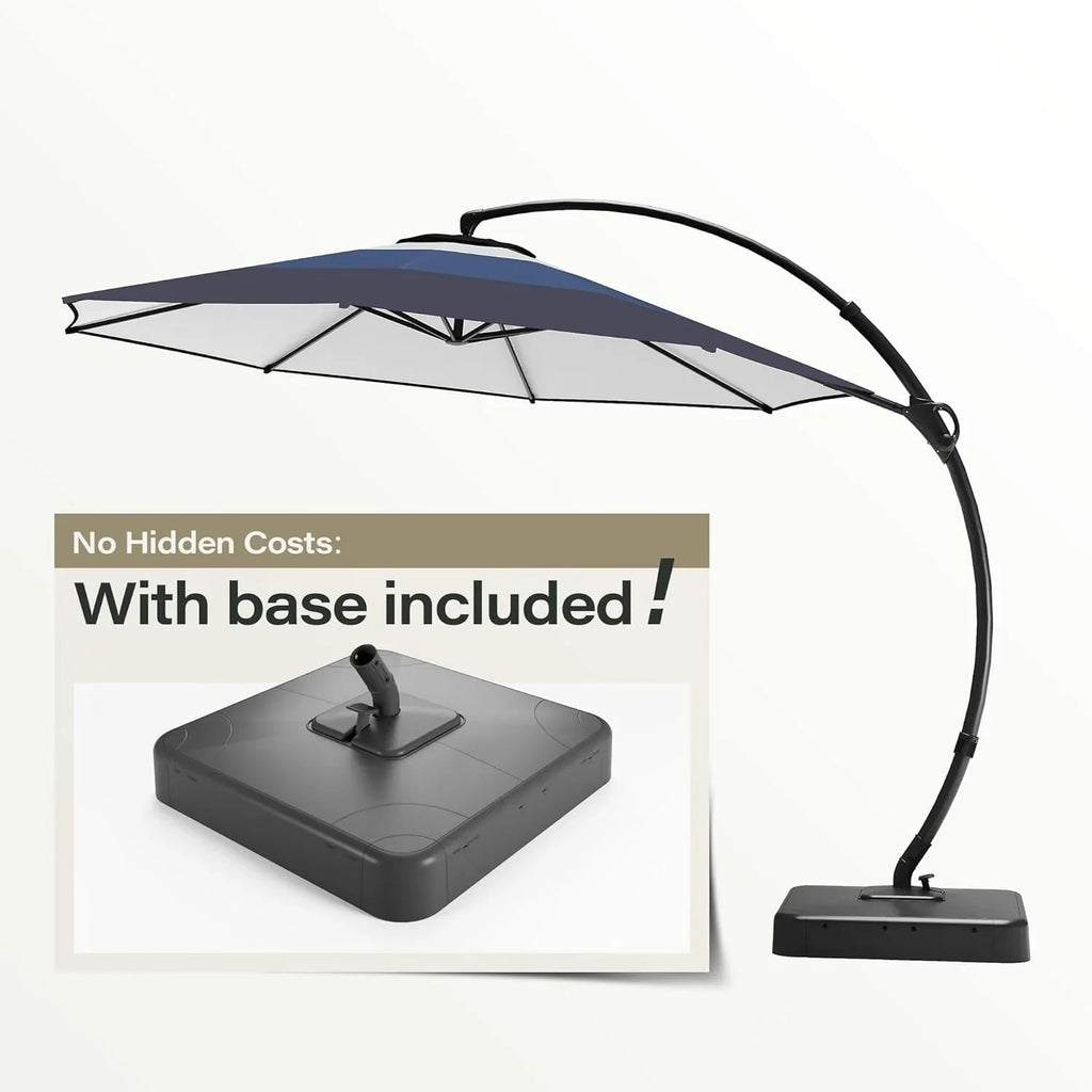 LAUSAINT HOME 11 FT Beige Curvy Cantilever Patio Umbrella With Base