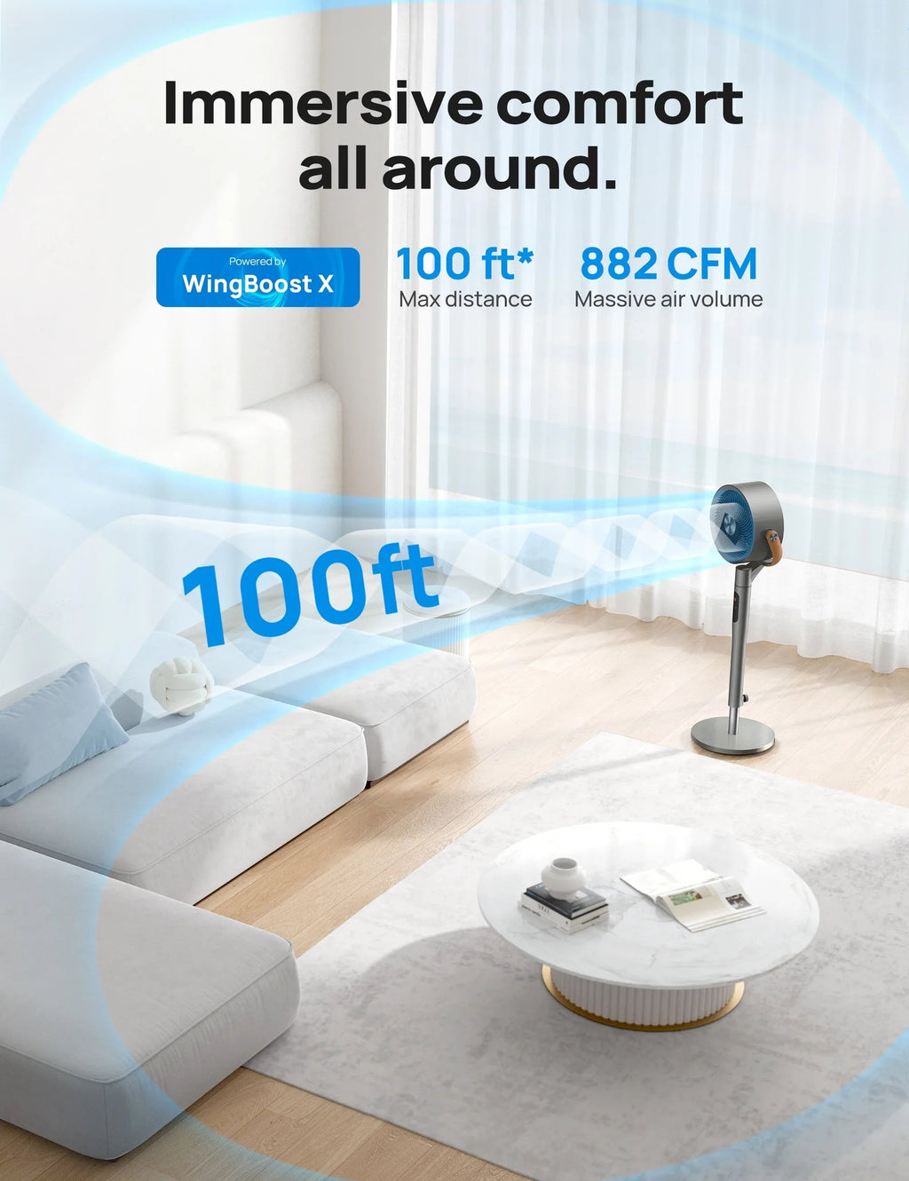 Dreo Pedestal Fan With Remote, Wi-Fi And Voice Control, 6 Modes, 8 Speeds, 12H Timer - PolyFan 513S