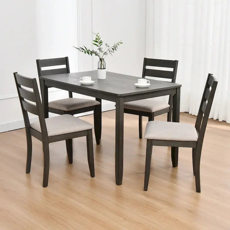 Solid Wood 5-Piece Dining Set With 47-Inch Table And Four Slat-Back Chairs