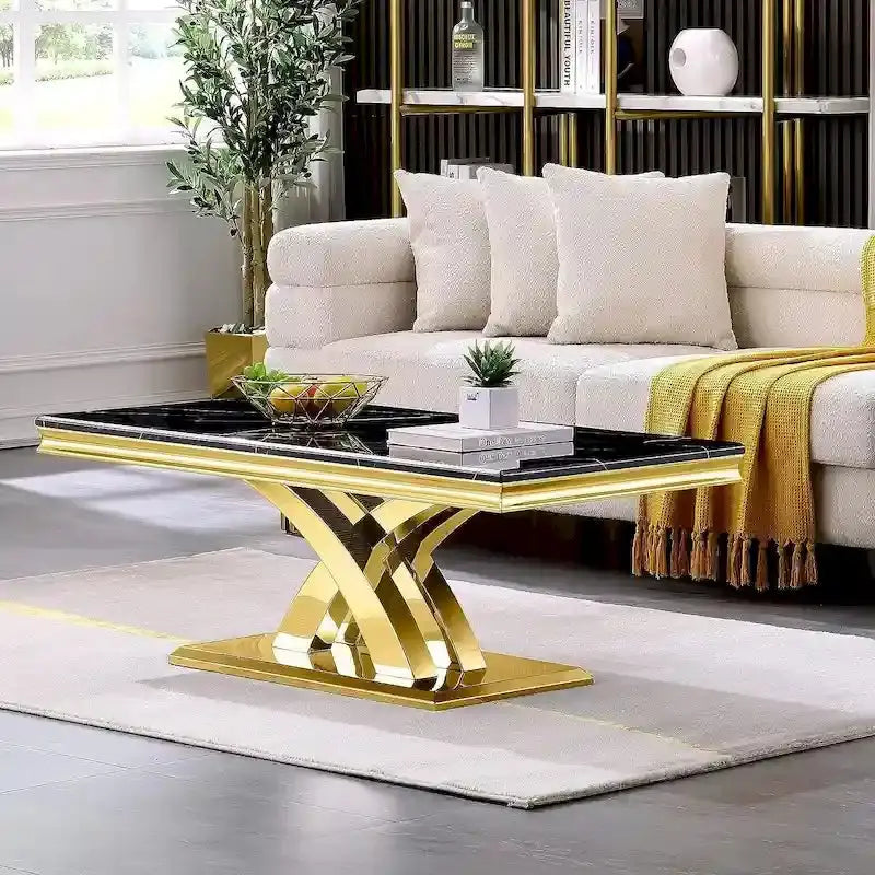 Rectangular Coffee Table, 48-Inch X-Base With Pedestal Support