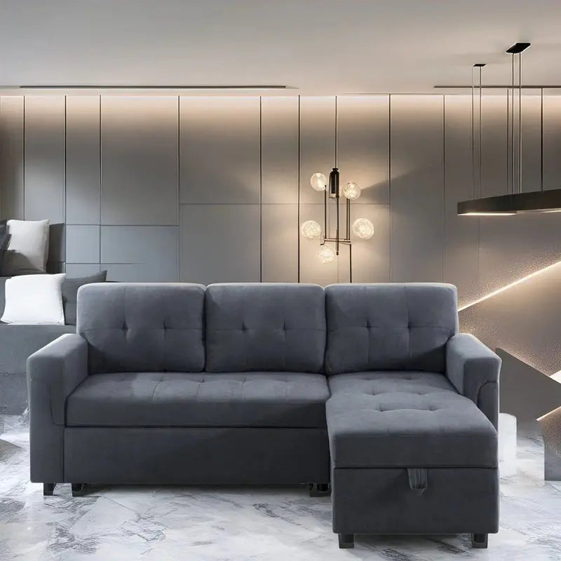 Reversible L-Shaped Sectional Sleeper Sofa With Storage Chaise And Pull-Out Bed