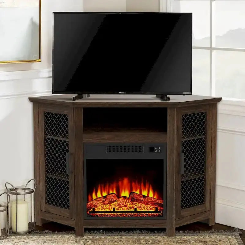 45-Inch Industrial Electric Fireplace TV Stand Corner Console With 17 Inch Flame Effect And Display Shelving