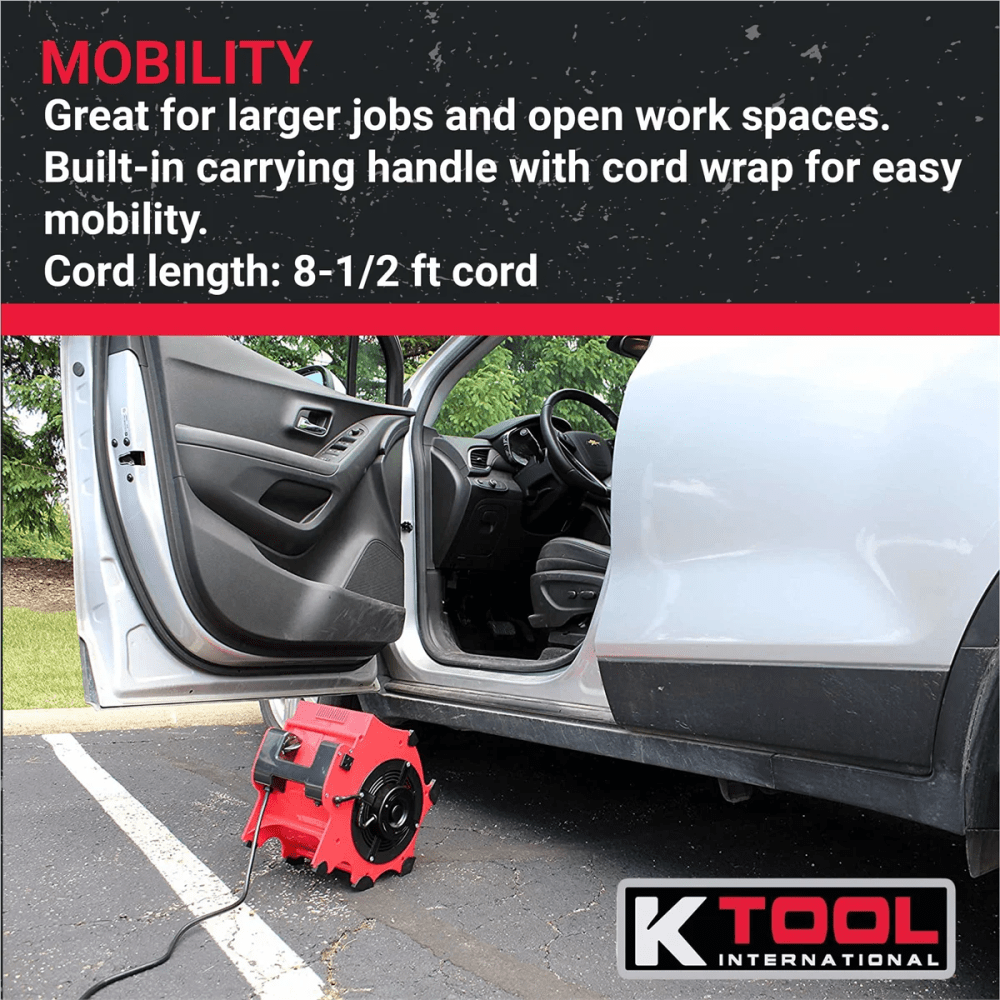 K Tool International Workforce Blower, 3-Speed, 1200 CFM, 4-Angle Position, Red - 77700