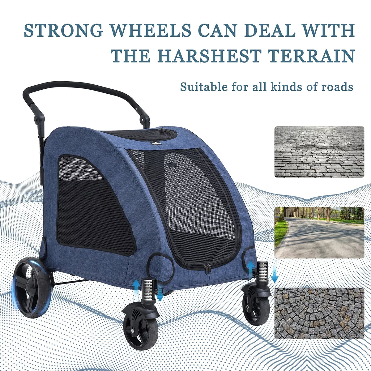 Tikysky 4-Wheel Pet Stroller for Medium and Large Dogs and Cats - Blue