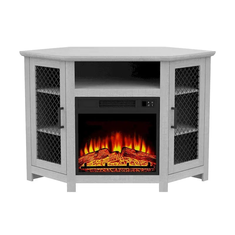 45-Inch Industrial Electric Fireplace TV Stand Corner Console With 17 Inch Flame Effect And Display Shelving