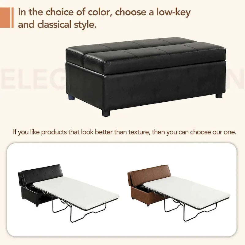 Twin-Fold Ottoman Sleeper Bed With PU Upholstery And Integrated Mattress