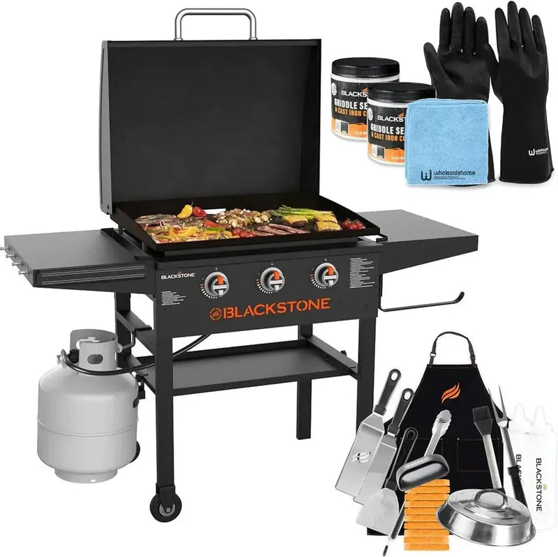 Blackstone 28-Inch 3-Burner Griddle With Hood - XL Flat Top Outdoor Grill Kit