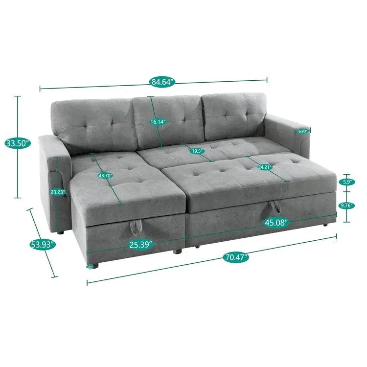 Convertible Modular Sleeper Sectional Sofa With Reversible Storage Chaise