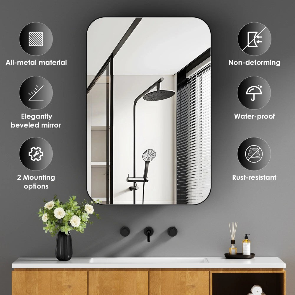 Dalattin Metal Bathroom Medicine Cabinet With Mirror, Recessed Or Wall Mounted, 16x24 Inch, Black