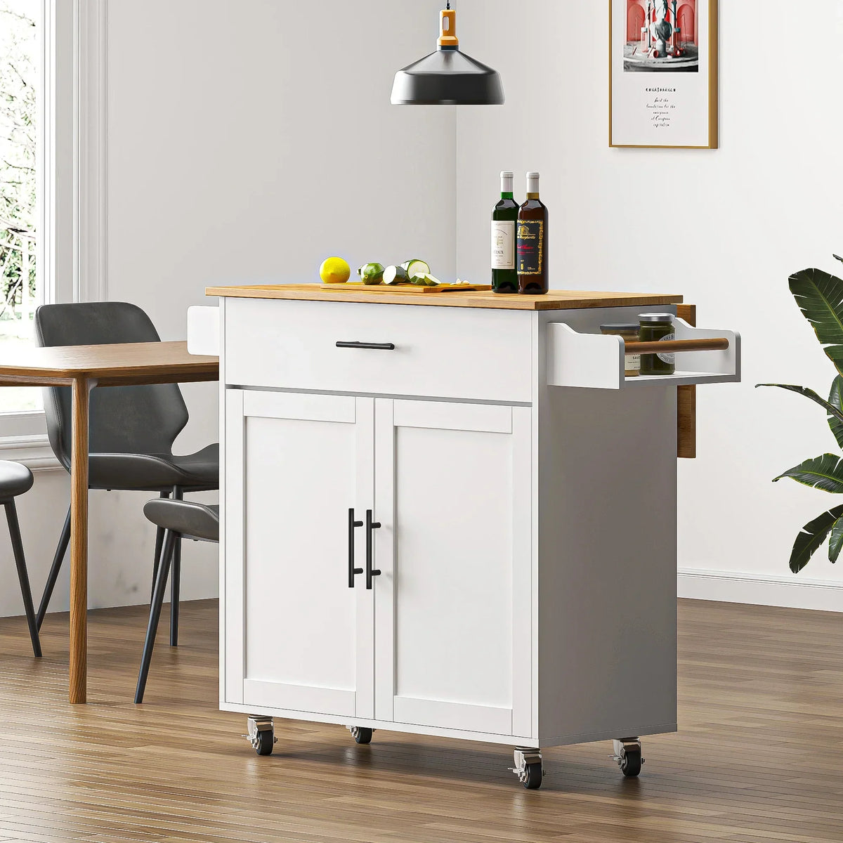 SogesHome Kitchen Island With Hidden Cabinets, Sliding Drawers And Adjustable Shelves