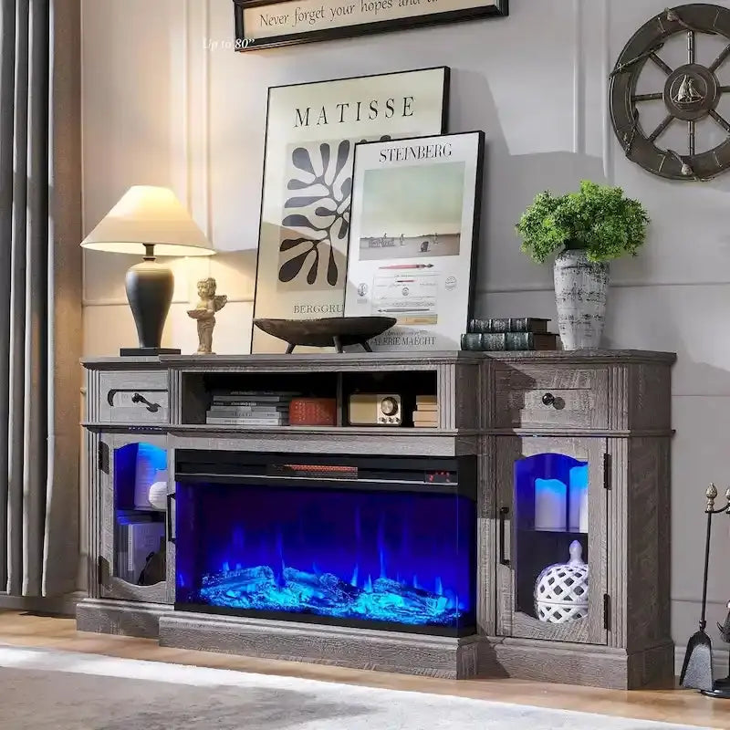 Farmhouse-Style Electric Fireplace TV Stand, 16D x 70W x 32H, Up To 80 Inch TVs