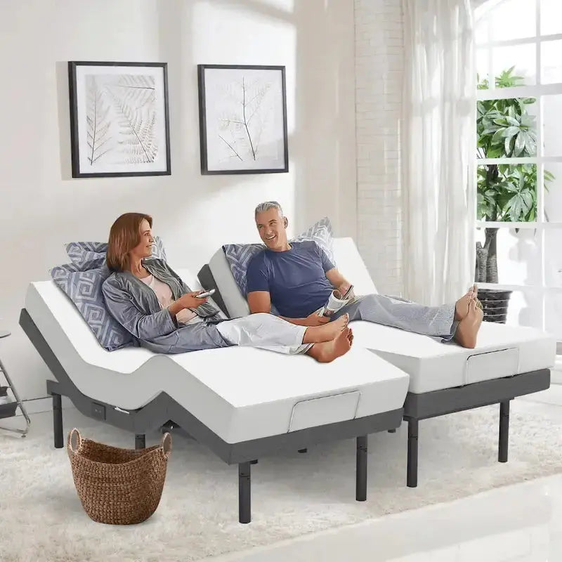 Renanim Adjustable Bed Frame With Medium Cooling Gel Memory Foam Mattress - Dual Massage, App And Remote Control
