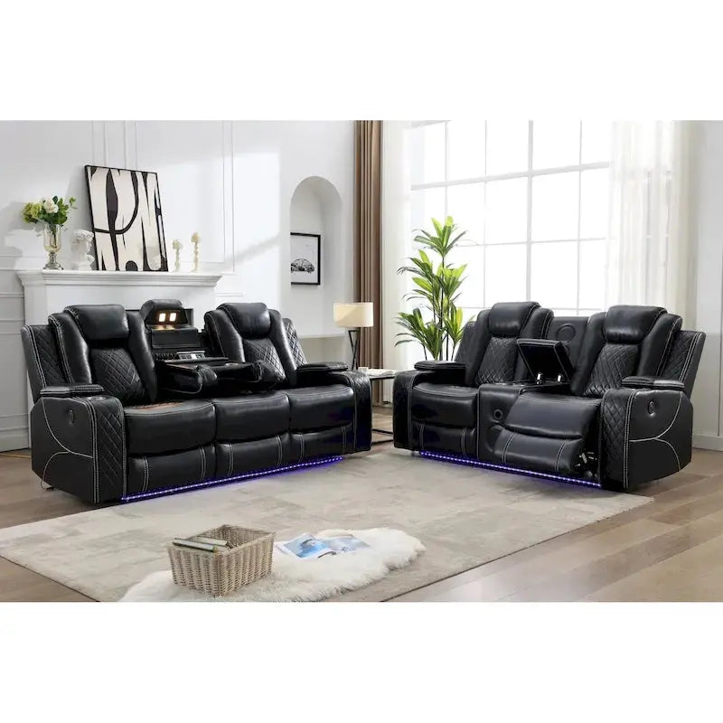 Power Reclining Living Room Sofa, 3 Seats, Faux Leather, 82 Inches Wide - Dual Recliners