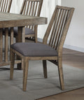 Wooden Side Chairs 2pc Set With Padded Gray Fabric Seats - Rustic Design