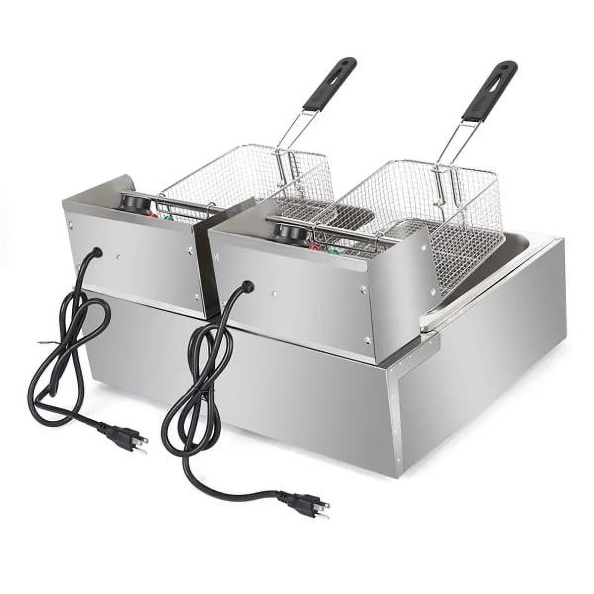 Stainless Steel Double-Cylinder Commercial Electric Deep Fryer, 12.7QT/12L, 5000W