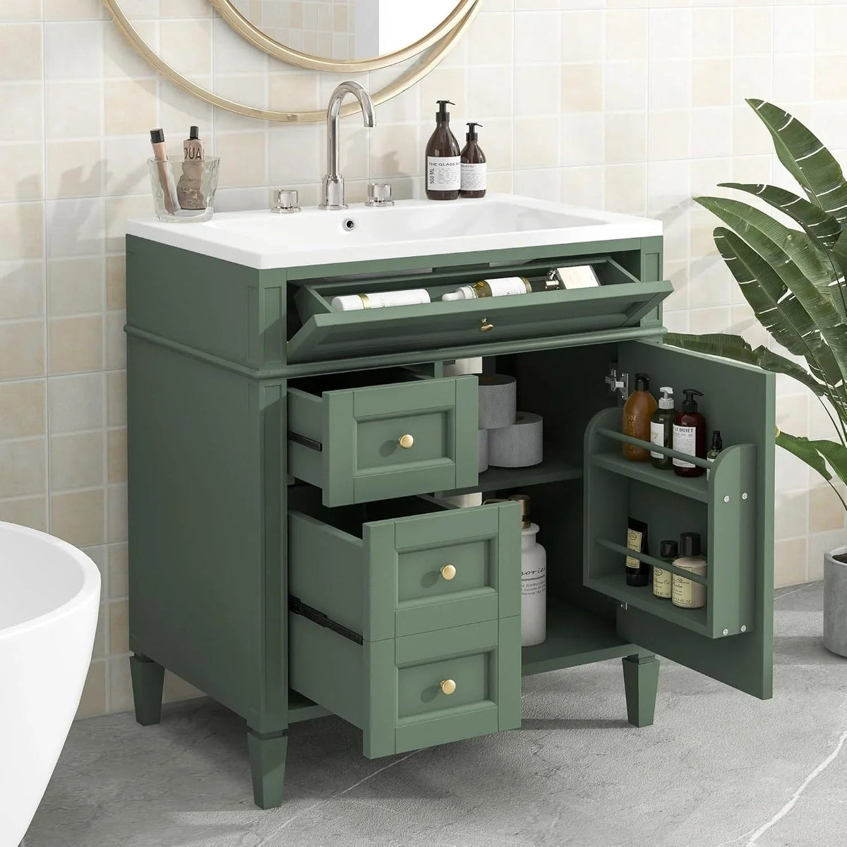36 Inch Black Freestanding Bathroom Vanity With Single Undermount Sink, 2 Drawers And Tip-Out Drawer