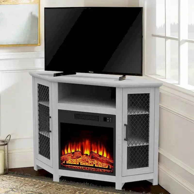 45-Inch Industrial Electric Fireplace TV Stand Corner Console With 17 Inch Flame Effect And Display Shelving