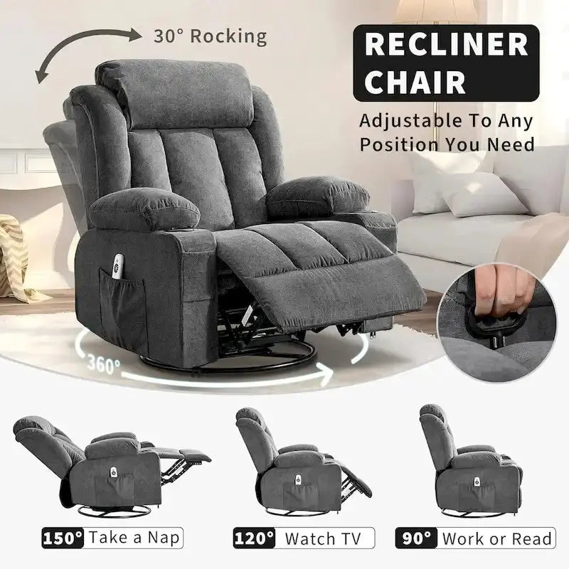 Massage And Heat Rocking Recliner Chair With Cup Holder And Side Pockets
