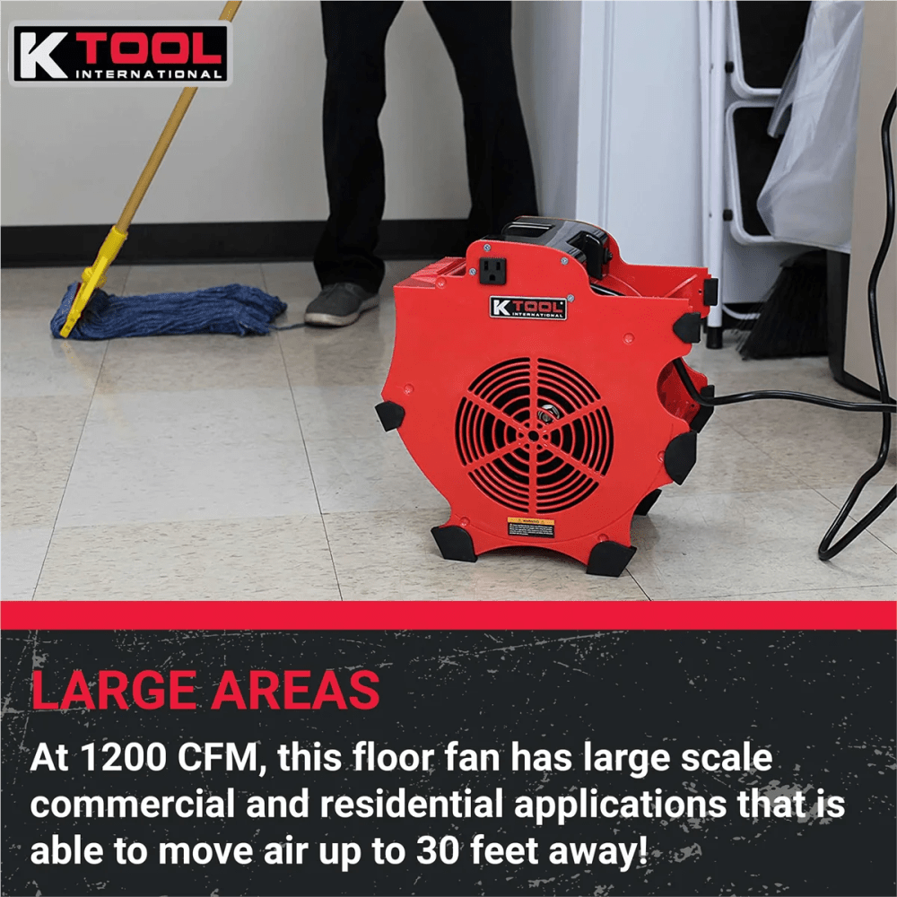 K Tool International Workforce Blower, 3-Speed, 1200 CFM, 4-Angle Position, Red - 77700