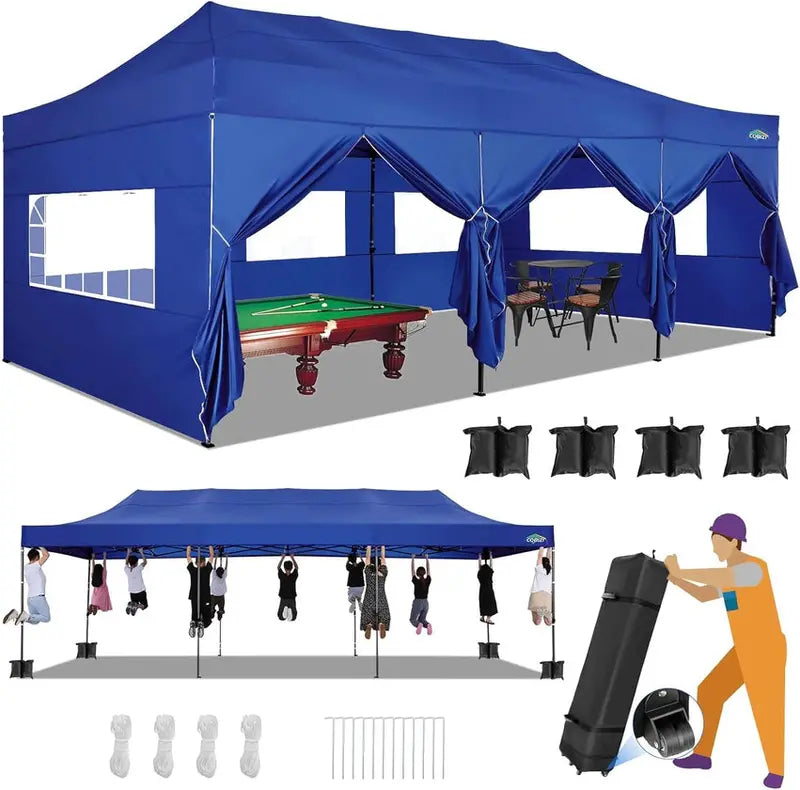 COBIZI 10x20 ft Commercial Pop-Up Canopy Tent With 6 Sidewalls And Roller Bag