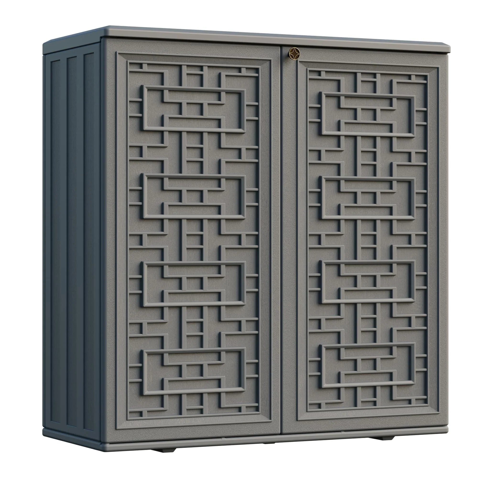 Indoor Outdoor Storage Cabinet With Shelf, Off White Plastic, 34.3''L x 15''W x 36.2''H