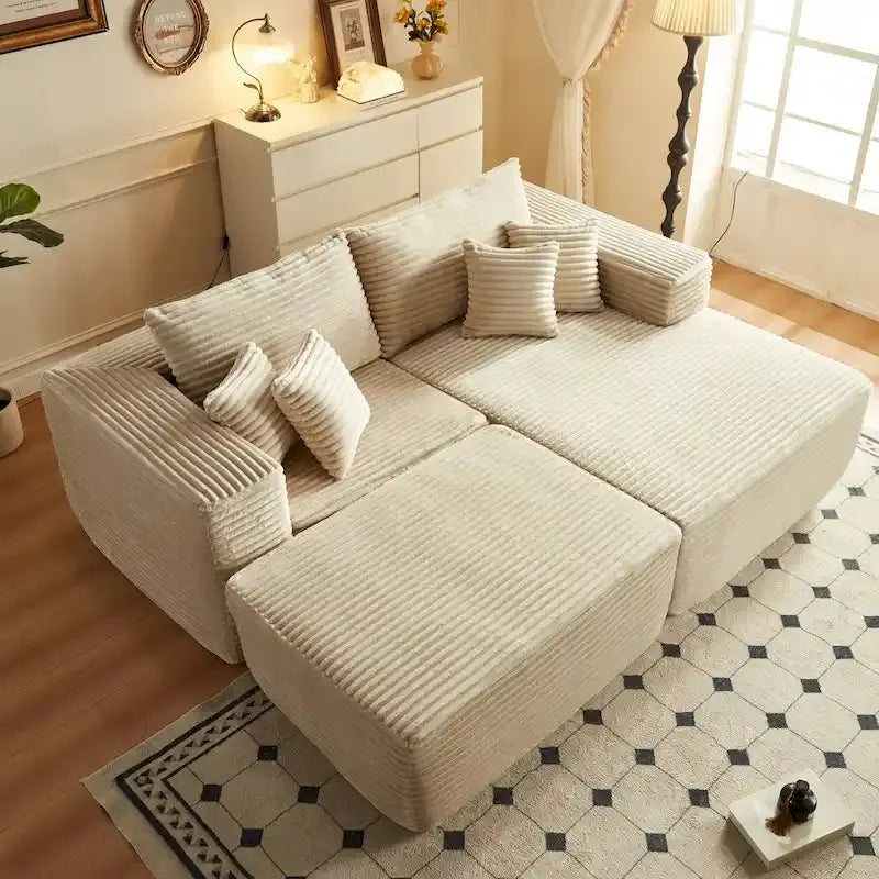 HOOOWOOO Plush L-Shaped Sectional Sofa With Detachable Ottoman - 80L*69.3W*35.4H*59D