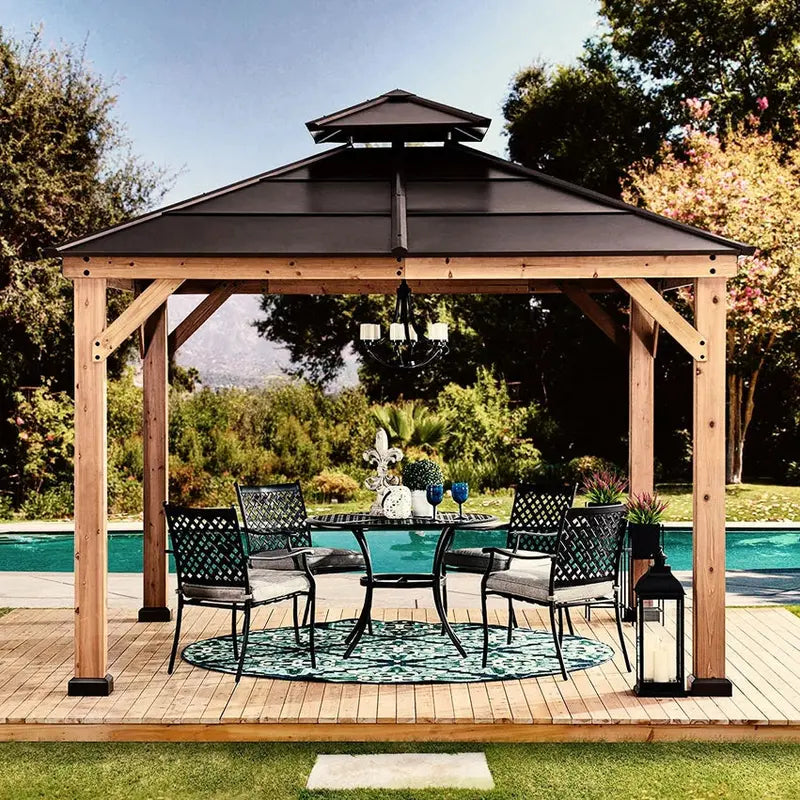 Sunjoy 10x10 ft Cedar Gazebo With Steel Two-Tier Hip Roof - A102008500