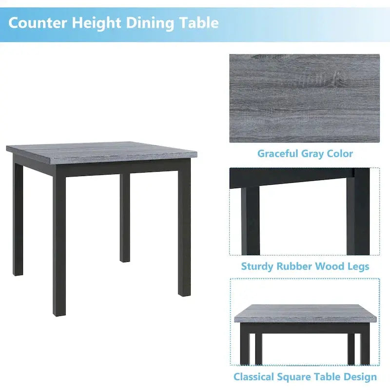 5-Piece Counter-Height Dining Set With Solid Wood Table And 4 Padded High-Back Chairs