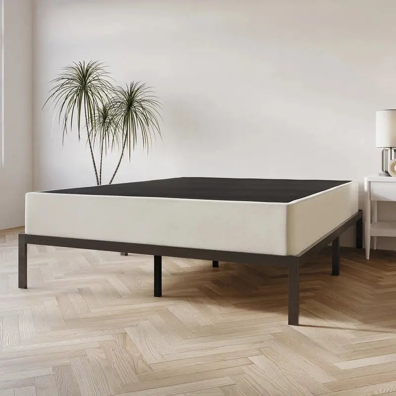 CraftPorch Solid Wood Box Spring Foundation, 8-Inch Low-Profile Base With 10 Wooden Slats, Warm Grey