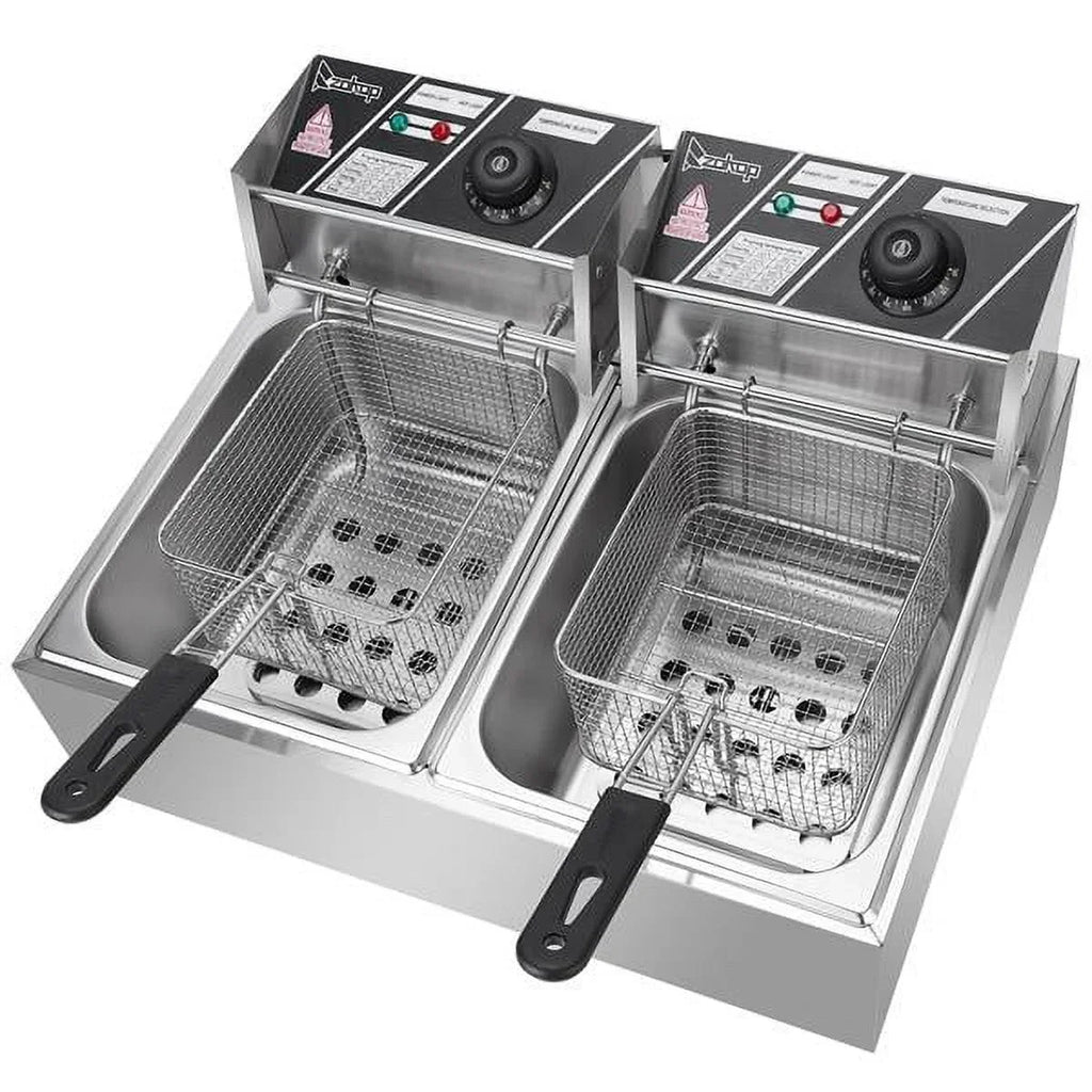 Stainless Steel Double-Cylinder Commercial Electric Deep Fryer, 12.7QT/12L, 5000W
